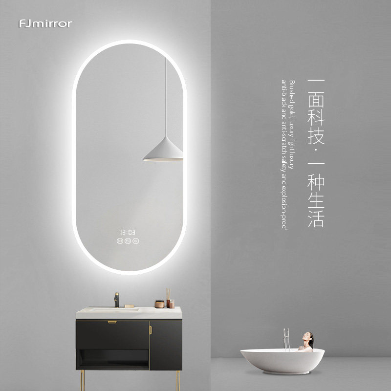 Floating crystal ins weathering makeup room lamp mirror with light restroom anti-fogging mirror led bathroom smart mirror touch screen ellipse