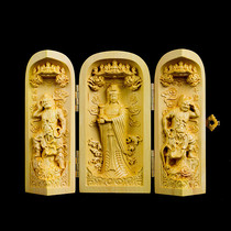  Boxwood carved Mazu Empress Statue Portable shrine Clairvoyant Tailwind Ear statue Buddha Statue portrait 