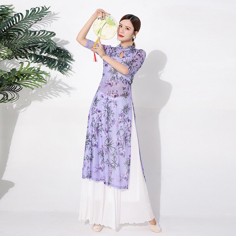 2022 new classical dance practice clothes female Chinese style cheongsam performance body show clothes floral gauze suit