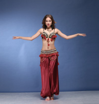 Belly dance ATS tribal style retro stage performance dress practice suit pants handmade hanging spike waist cover suit Female