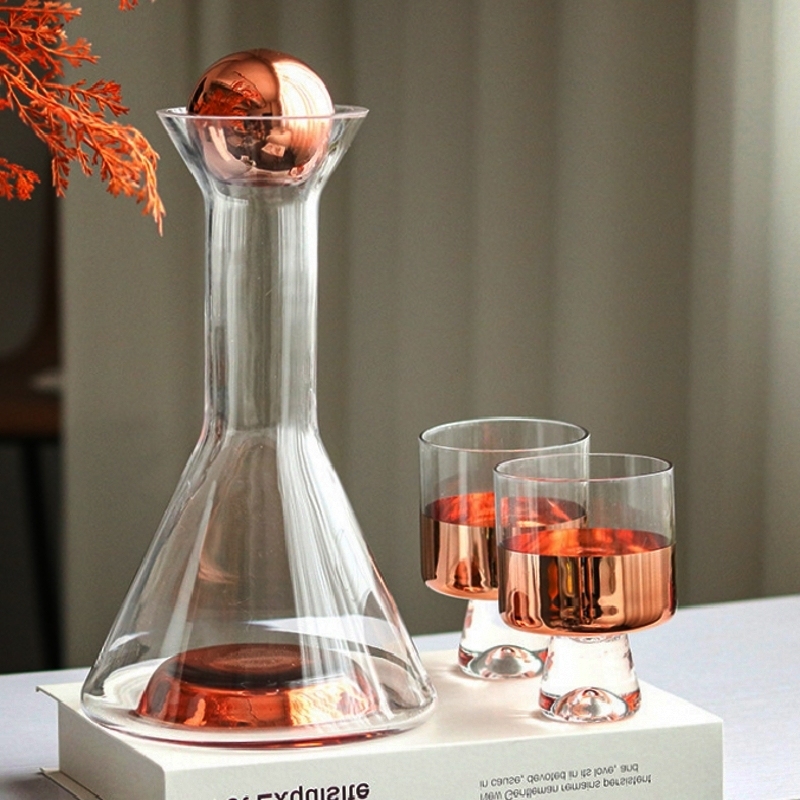 Light Luxury Crystal Glass Wine Decanter Set for Home Use, Gradient Cold Water Pitcher, Electroplated Glass Cup, Model Room Decoration