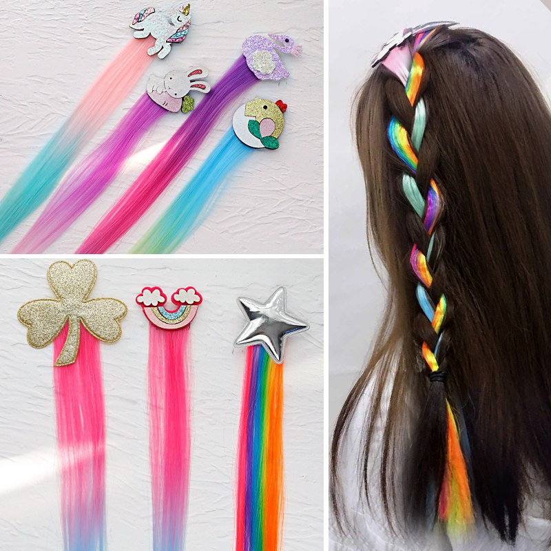 Children's colored hair rope rainbow hair rope headdress Korean girl hair showing off wig braid braid star hair clip
