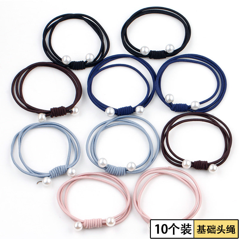 Korean Version Little Fresh Pearl Hair Ring High Elastic Leather Fascia Lady Zana Hair Brief Cute Horse Tail 100 Hitch Rubber Band