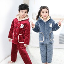 Childrens pajamas boys winter thickened girls crystal coral velvet baby velvet cotton cotton middle-aged childrens home clothes
