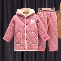Childrens pajamas flannel winter cotton thickened girl boy baby big child plus velvet home suit suit