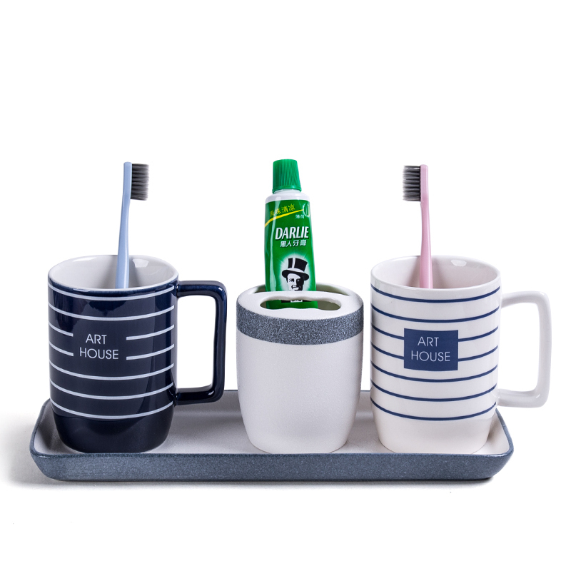 European - style simple ceramic mouth wash cup Couple household tooth cup set simple toothbrush cup one pair of toothbrush cup brush cup
