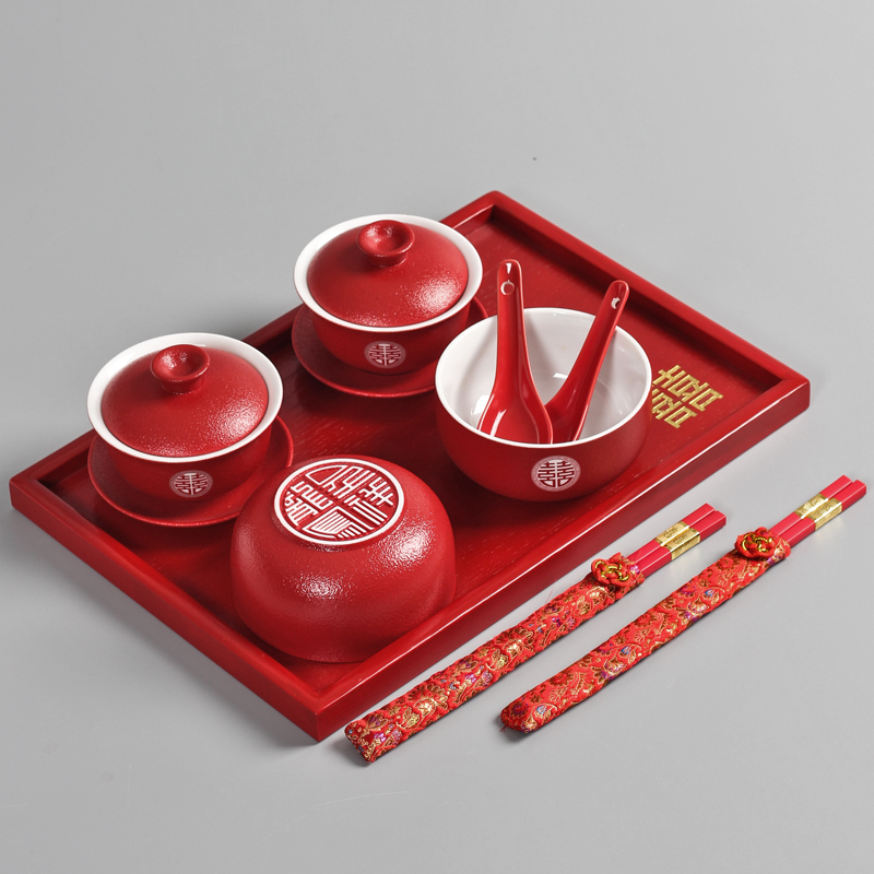 Dear Tea Cup Cover Bowl Wedding A Pair Of Red Happy Bowls Pair Bowls Changed Tea Cup Tea Set Group Accompanied Wedding Wedding Tea Bowl