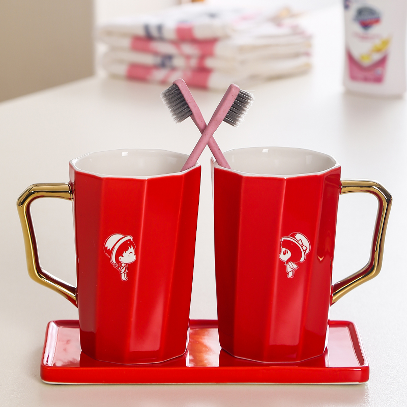 Couples mouthwash cups a pair of wedding custom cups tooth cup wash cup set red water cup tooth cylinder toothbrush cup