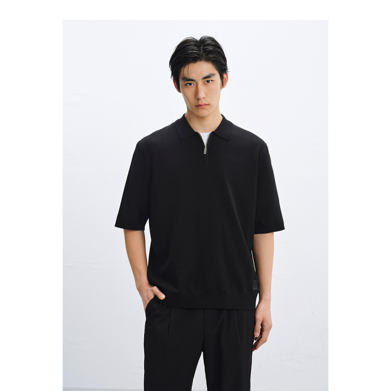 Peacebird Men's Clothing Quality Player Knitted Short-Sleeve T-Shirt Polo Shirt with Turn-Down Collar and Half-Zip Short Sleeves B1Eef2235