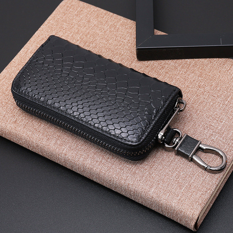 Universal large-capacity leather key bag men's zipper snake pattern cowhide multifunctional key bag female key storage bag