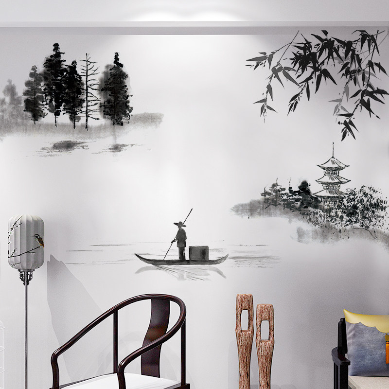 Wall stickers three-dimensional Chinese style living room background wall stickers ink landscape painting wallpaper wall self-adhesive wall stickers