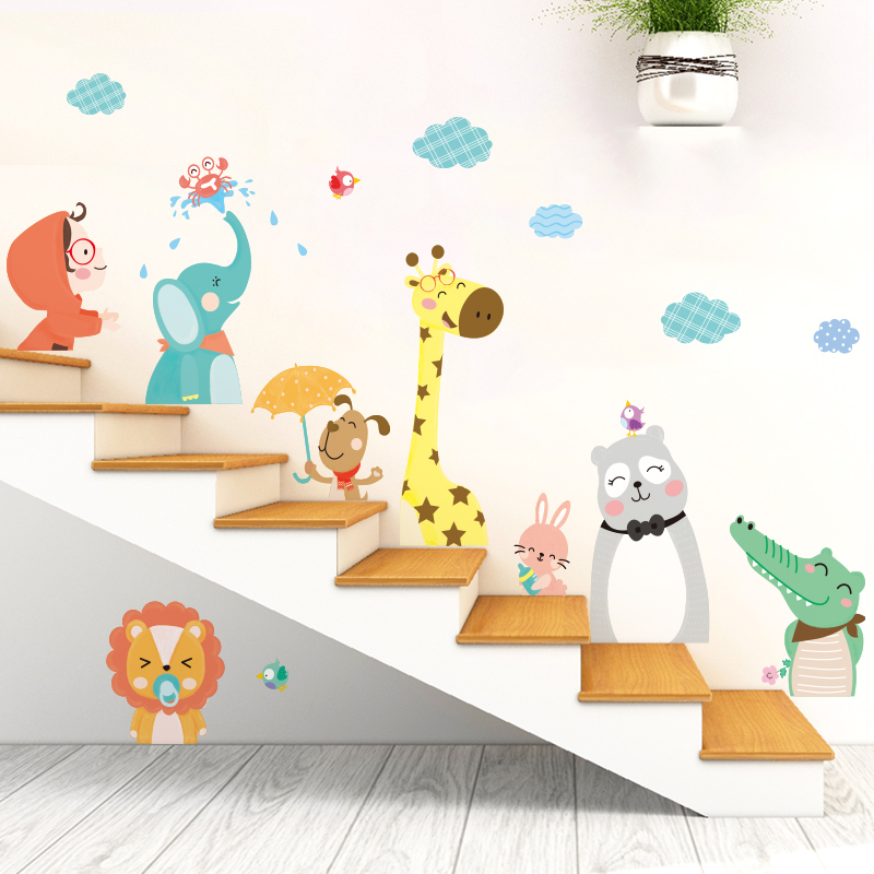 3D three-dimensional cartoon animal kindergarten stair steps sticker wall decoration wall sticker Self-adhesive decorative wall sticker