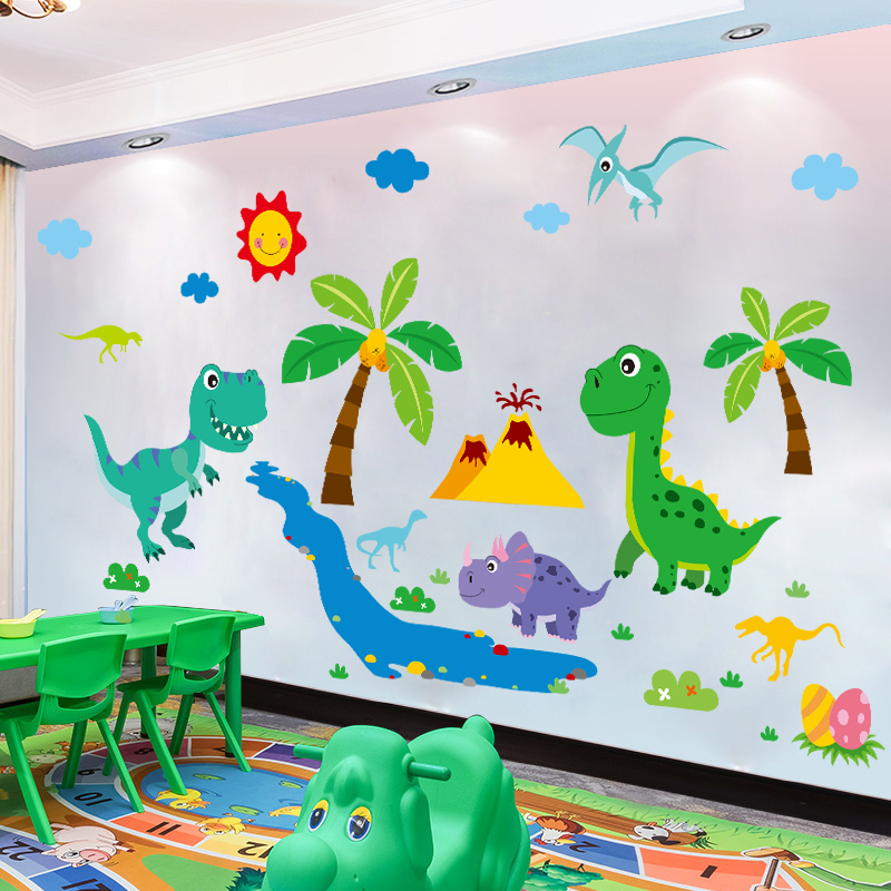 Kindergarten background wall decoration wall sticker dinosaur cartoon children's room wall wall sticker wallpaper self-adhesive