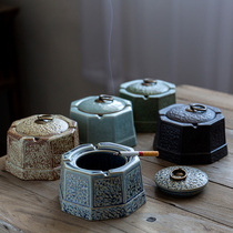 Simple ashtray creative retro trend living room office personalized ceramic anti-fly ash sealed ashtray with lid