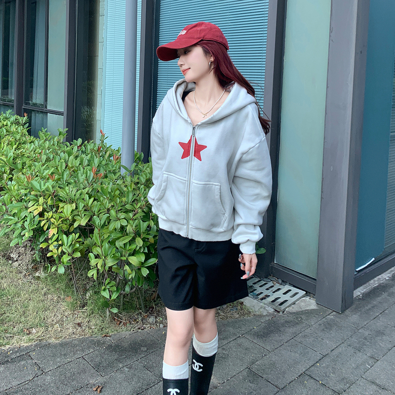 Mcc Lemons Five-Pointed Star Hooded Sweatshirt High Street Casual Loose Hoodie Jacket Mcc Lemons Five-Pointed Star Hooded Sweatshirt High Street Casual Loose Hoodie Jacket