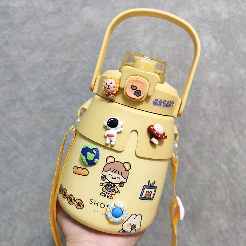 W Children's insulated cup net red female cuddly high face value with straw 316 food grade student large belly water glass large capacity