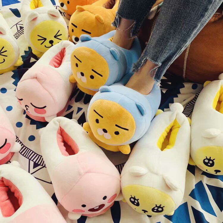 Cute Cartoon Little Lion Fart Winter Bag Heel Cotton Slippers Women Cute Plush Thick Bottom Indoor Warm Shoes