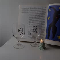 Rabbit July) Cup homemade Matisse glass Water cup INS wind hand painted couple pair cup Red wine glass Juice cup