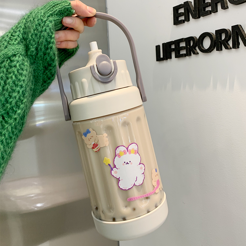 Water cup female oversized capacity 2000ml with straw summer cup net red high temperature resistant large kettle space bottle