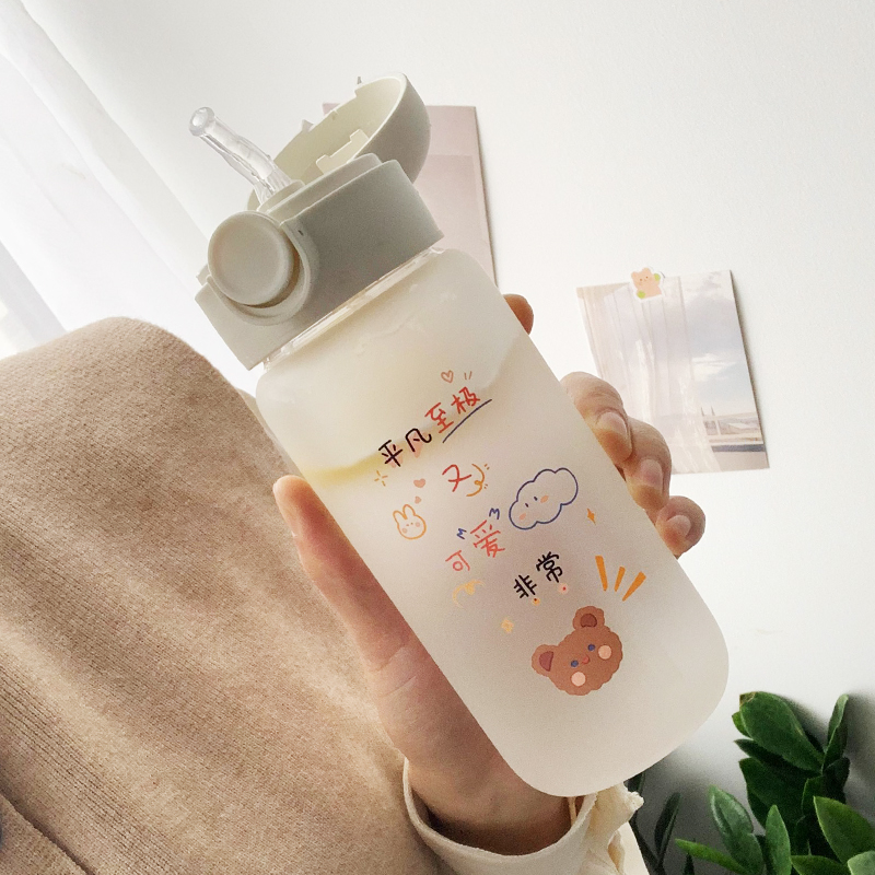 Water Glass Girl Cute Girl Cute With Straw Personality Glass Cup Freshener Ensemble Portable Creative Tide Minima Cup