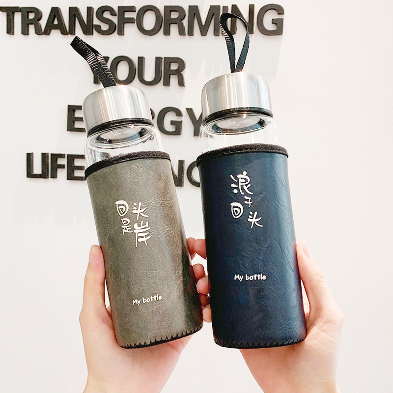 Glass men with cup cover portable Korean version of simple anti-scalding water cup creative heat-resistant transparent net red female student cup