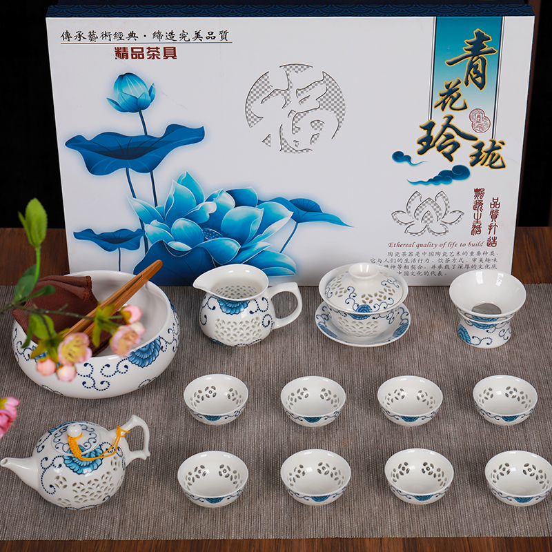 Mercifully kung fu tea set suit household contracted sitting room jingdezhen porcelain ceramics noggin gift boxes in the teapot