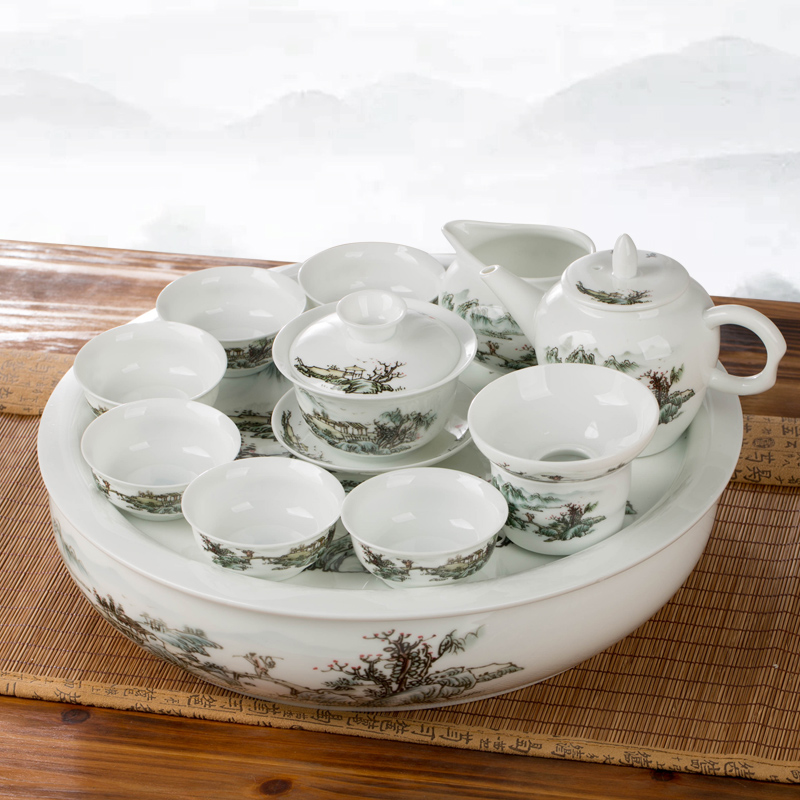 Jingdezhen ceramics kung fu tea set suit household contracted sitting room tea tray cups lid bowl of a complete set of gift box