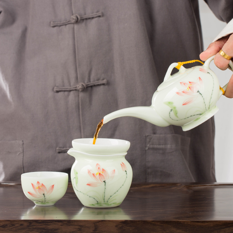 Kung fu tea set household contracted jingdezhen ceramic cup teapot the sitting room is a small set of gift boxes