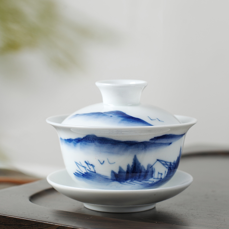 Ceramic kung fu tea set household jingdezhen porcelain cup lid bowl of a complete set of high - grade gift boxes