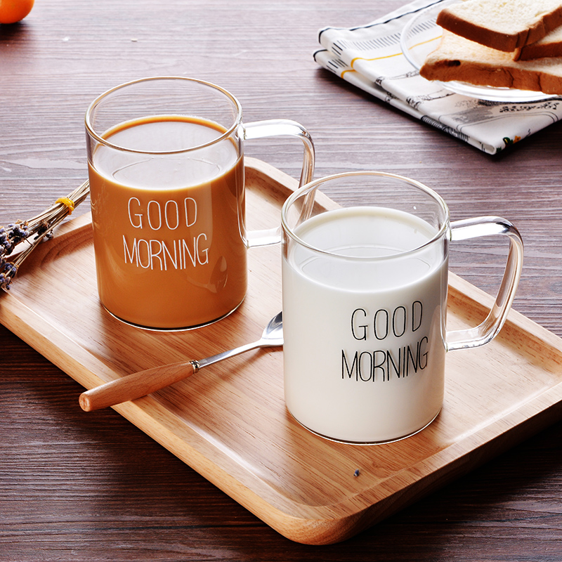 Brief Good Morning Cup good morning cup Heat-resistant glass-cup breakfast Cup Women's water cup Home Milk Cup