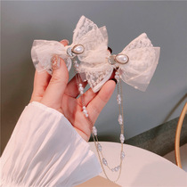 Korean version of the headdress hair accessories Bridal lace bow Pearl fairy girl hair card at the back of the head