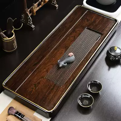 Whole piece of Chinese ebony tea tray household single solid wooden tea table Retro style drainage type large and small tea sea set