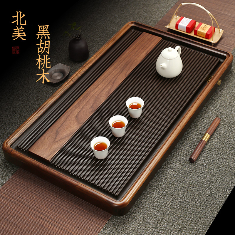 German electric wood tea tray home solid wood Chinese walnuts wood tea table will parlor drain dry soak kung fu tea set new