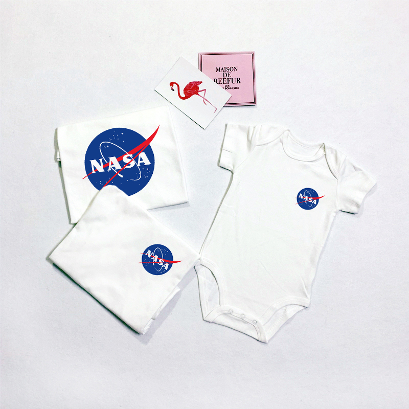 nasa 连体衣亲子装婴儿NASA连体哈衣儿童情侣短袖T恤爬爬一家衣服 Изображение 1