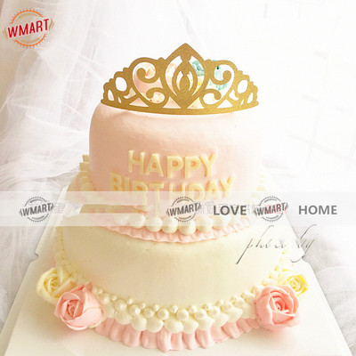 Crown Cake Sket Bowl Birthday Cake Party Dessert decorated paper card plug flag golden crown