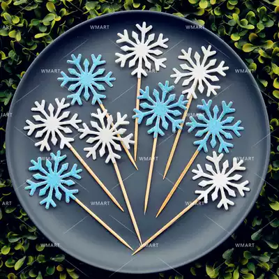 Snowflake card cake plug card insert party cake decoration New year Christmas snowflake decoration dessert table layout