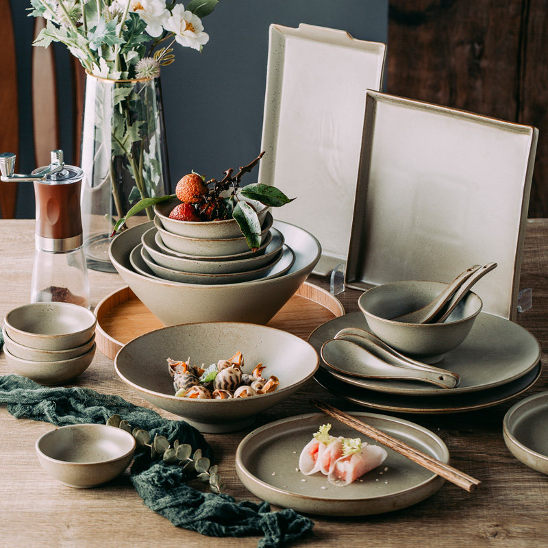 Dishes set home light luxury 2021 new Japanese style tableware Jingdezhen handmade ceramic plate stoneware gift