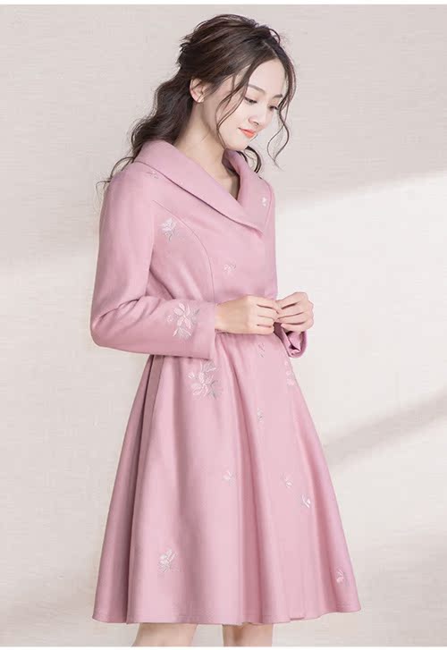 2 mảnh giảm 50% Pháo hoa hot 2018 mùa đông mới dành cho nữ áo len thêu thắt lưng nguyên bản áo dạ form ngắn