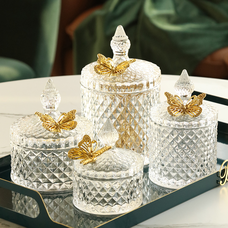 BSD light luxury glass candy jar with lid cute creative exquisite storage jar decoration storage box decoration utensils