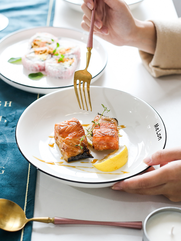 Nordic plate plate Household Japanese ceramic plate Creative tableware Steak plate Western plate Set combination soup plate