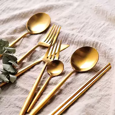 European style high-grade 304 stainless steel Western tableware full set of steak Golden knife and fork spoon plate set home Creative