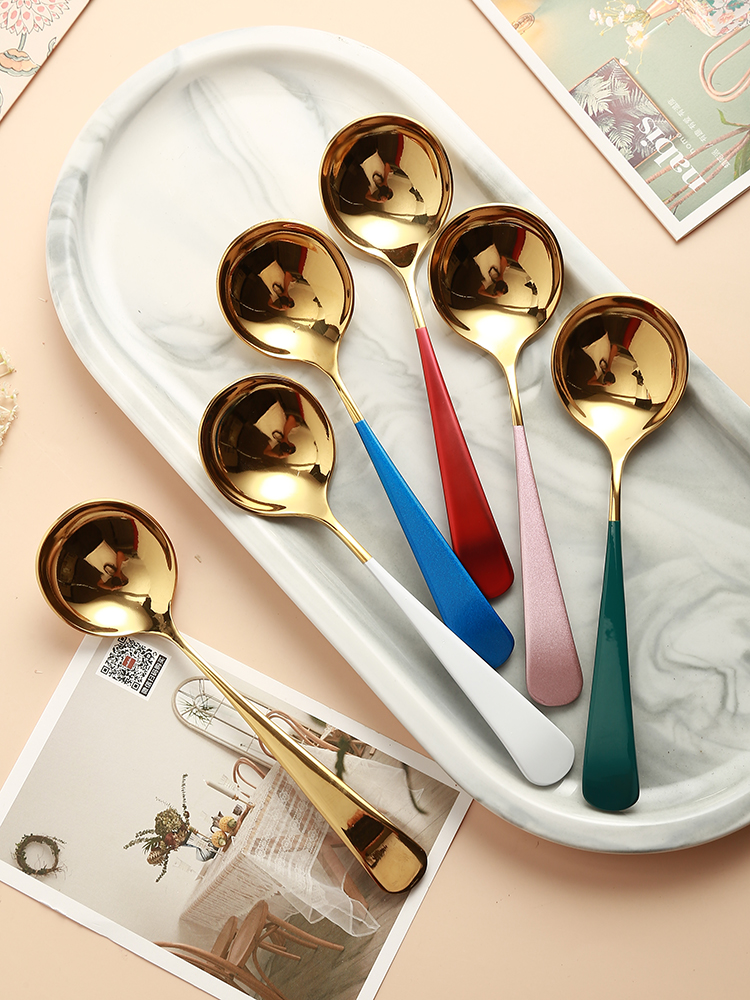 Net red household spoon stainless steel 304 creative cute mixing spoon Coffee spoon Dessert spoon round head eating spoon