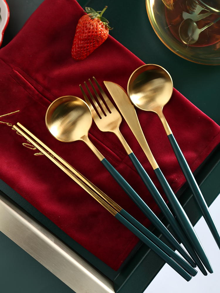 Net Red fork spoon set Household Nordic spoon Chopsticks fork three-piece ins wind edible knife and fork tableware