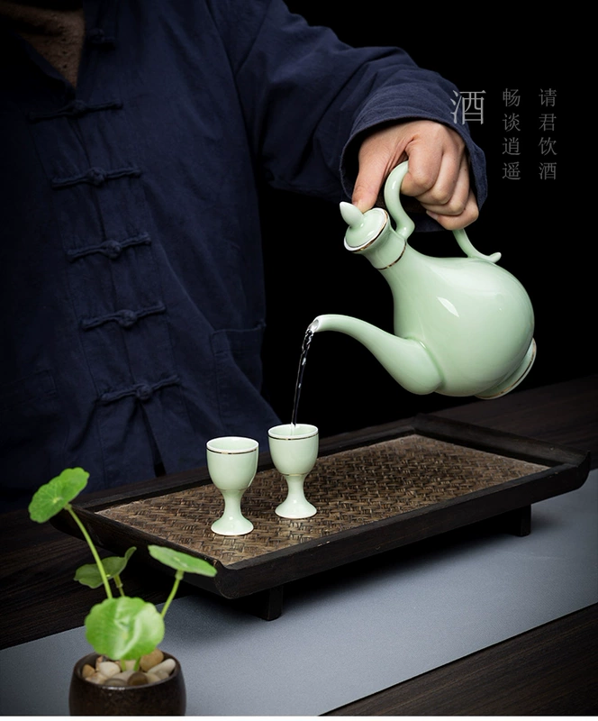 Rượu đặt nhà hông bình cổ Jingdezhen gốm sứ Trung Quốc nhỏ rượu vang vàng rượu vang tách ly rượu vang trắng cao - Rượu vang ly rượu pha lê