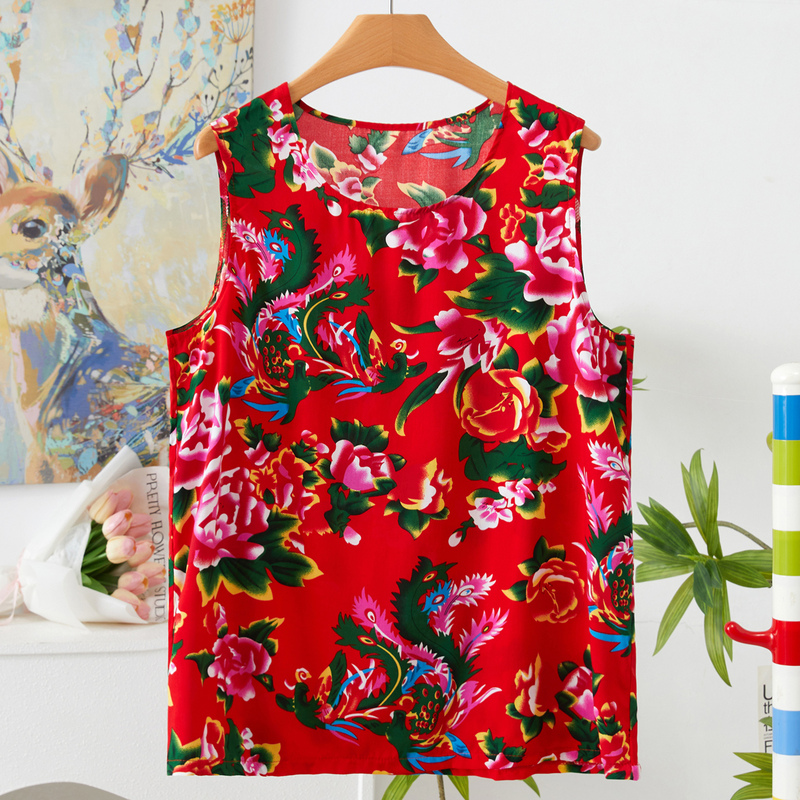 Northeastern Large Floral Print Women's Home T-Shirt Sleeveless Funny Top Summer Internet Celebrity Casual Rayon Large Floral Clothing Northeastern Large Floral Print Women's Home T-Shirt Sleeveless Funny Top Summer Internet Celebrity Casual Rayon Large Floral Clothing