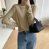 Pure color base Elastic Long Sleeve T-shirt Woman 2021 fall In the fall The undershirt Han version 100 lap up the body blouse