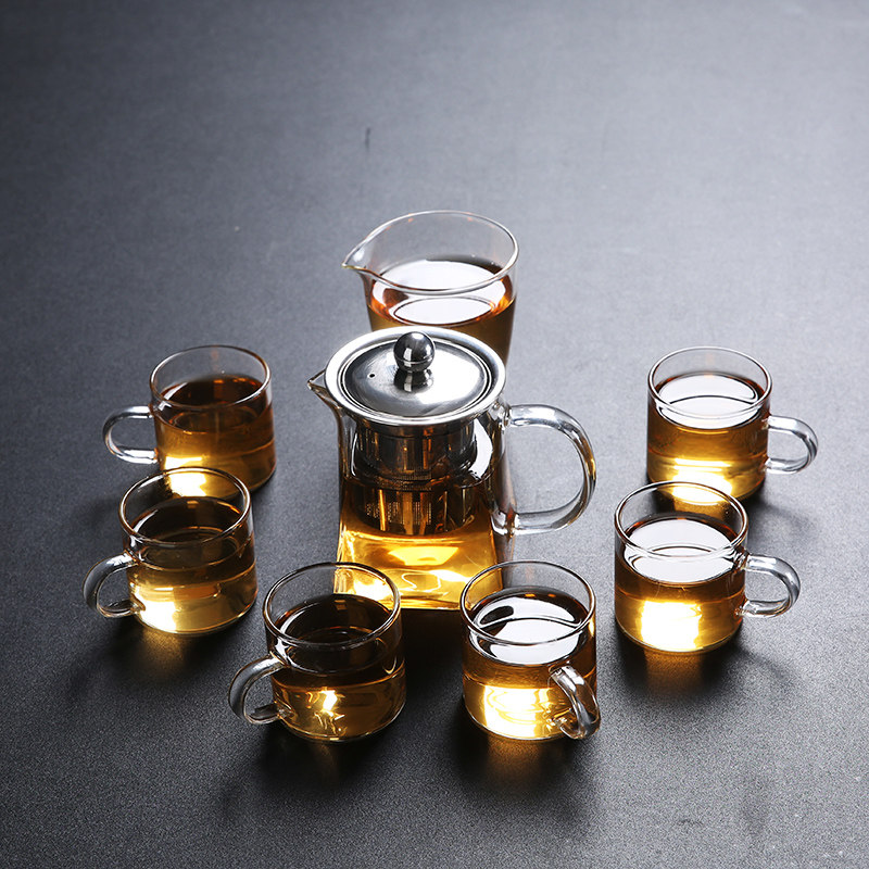 Xin Yun Whole set of glass Kung Fu tea set Household simple transparent high temperature tea pot Fair cup tea cup