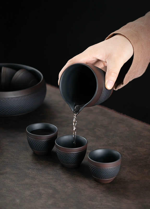 Tím gốm Kung Fu trà bộ retro hộ gia đình gốm đơn giản cát tím ấm trà bìa bát bộ hoàn chỉnh của chén trà hộp quà tặng bộ trà đạo hắc tử sa