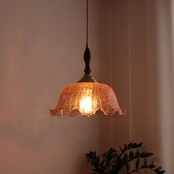 Japanese-Style Retro Brass Crackle Glass Pendant Light for Bedroom Bedside, Guesthouse, Restaurant, Bar Counter, Foyer, Hallway, Balcony Lighting