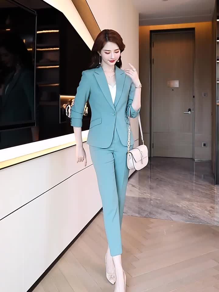 Combinaison De Sport En Soie Asiatique Femme - Taille L, Bleu Clair, Pantalon Costume, Occasion Très Bon état